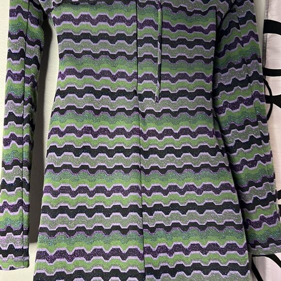 Vintage 90s Zara Green Purple Metallic Geo Striped Cutout Mini Dress Size M - Picture 9 of 11